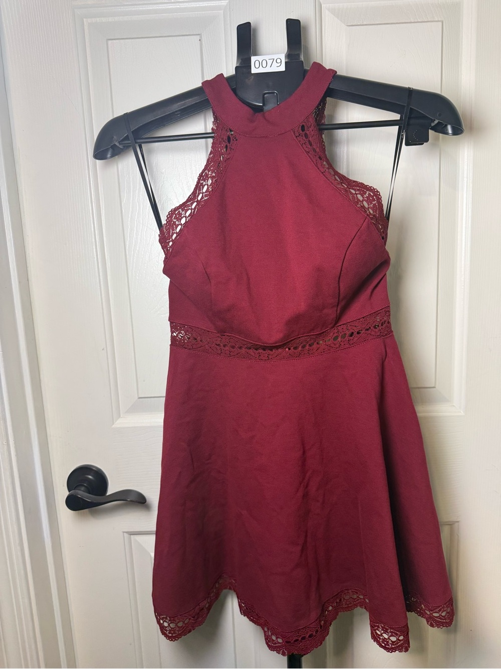 Lulu's Burgundy Lace-Trim Halter Skater Dress Prom Homecoming Dance Party